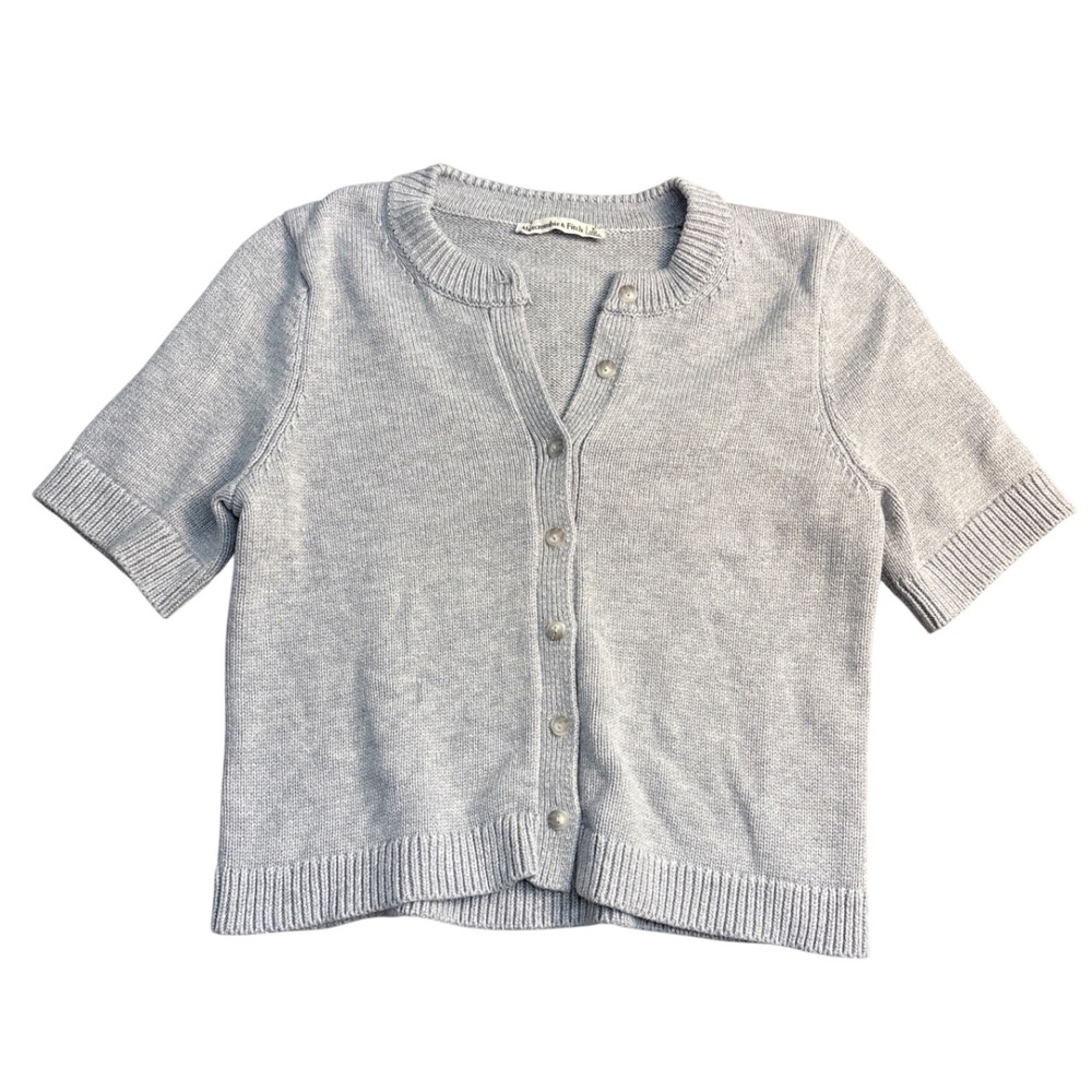 Abercrombie & Fitch Womens XS Short Sleeve Cardigan Sweater Blue Knit Button Up